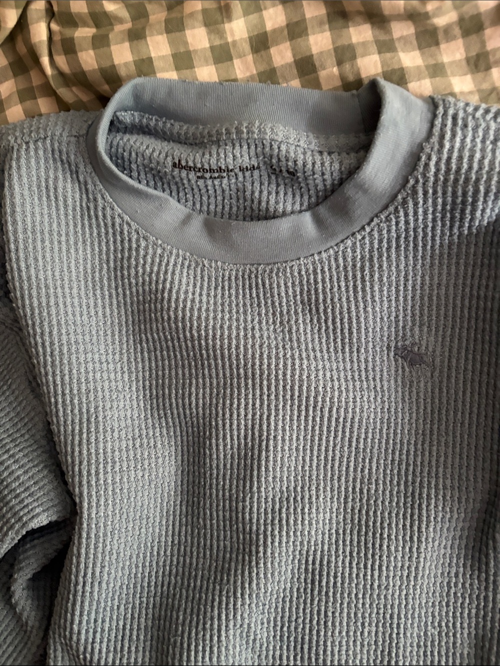 Abercrombie & Fitch Men's Pale Blue Waffle Crewneck Sweater